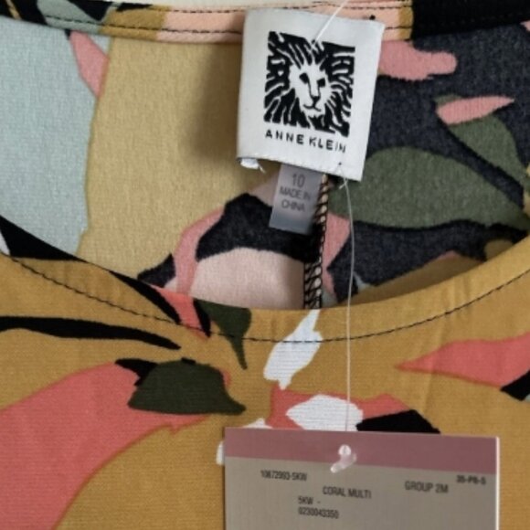 Anne Klein Coral Multi Color Flutter Sleeve Tropical Flower Dress - Picture 8 of 16